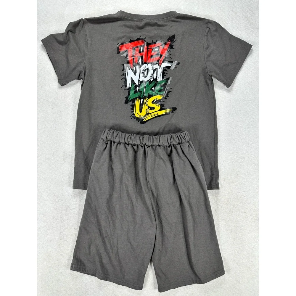 They Not Like Us Graphic T-Shirt and Shorts Set Gray Streetwear Kids 11-12Y
